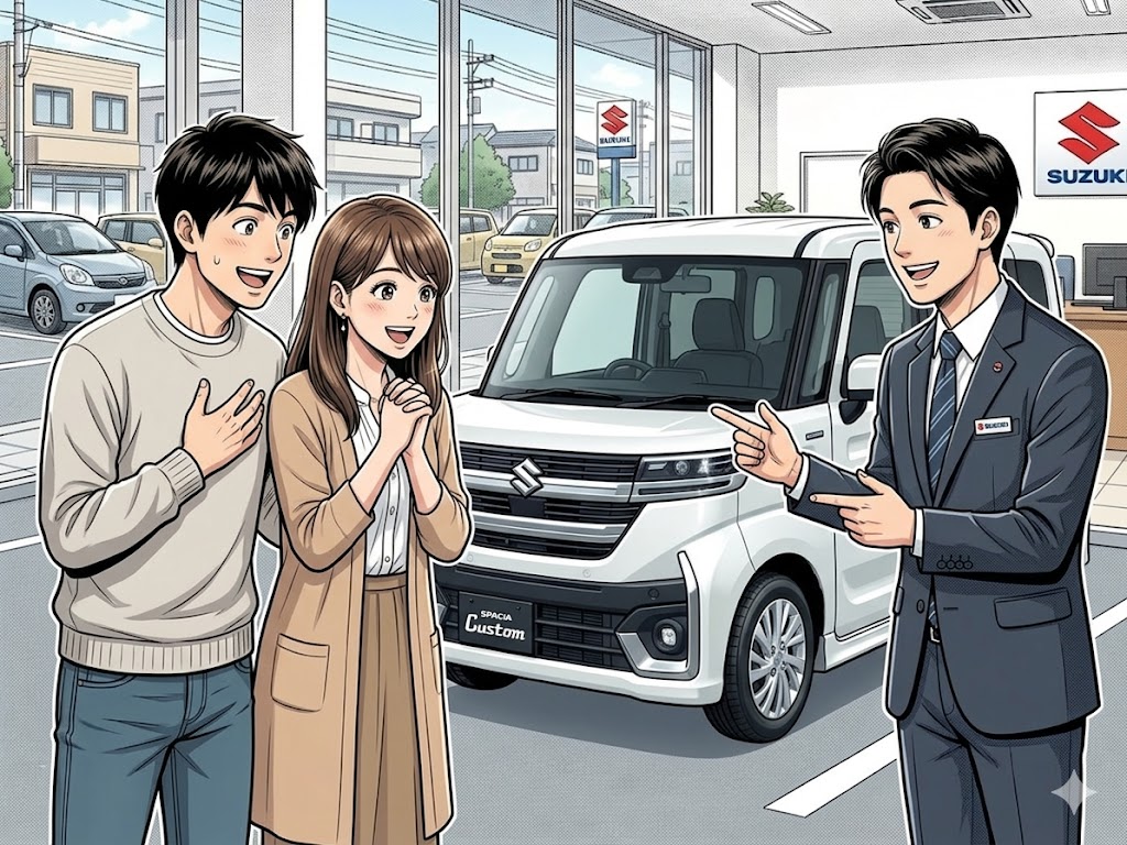 スマートフォンで見つかった車の写真と総額をご提案するイラスト