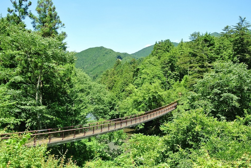秋川渓谷の中心部・秋川に架かる石舟橋（東京都あきる野市）